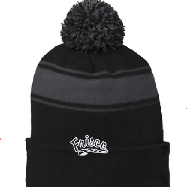 Embroidered - Stripe Pom Pom Beanie Thumbnail