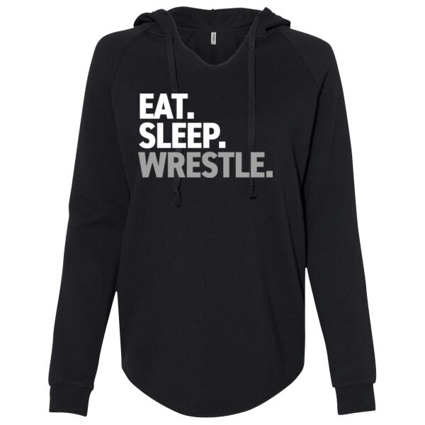 Eat. Sleep. WRESTLE. - Women’s Lightweight California Wave Wash Hooded Sweatshirt Thumbnail